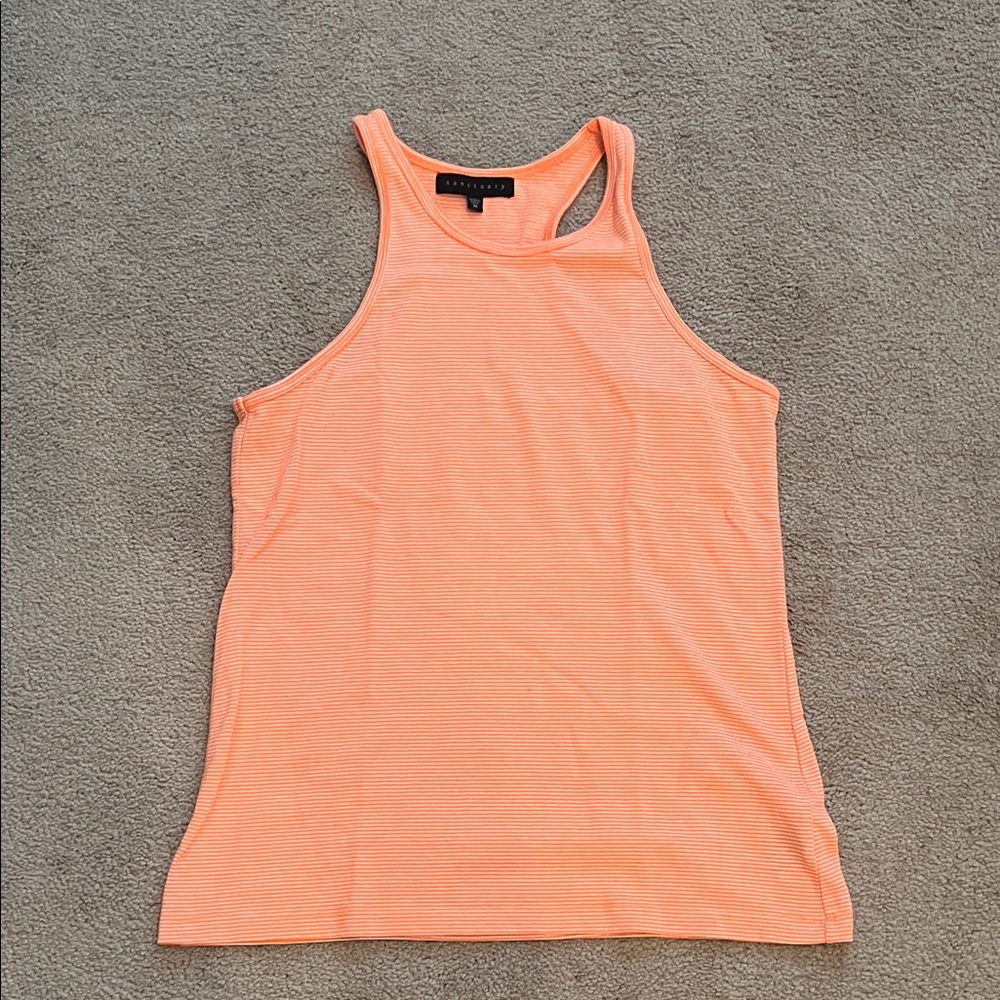 Sanctuary Neon Coral Pinstriped Ribbed Racerback Tank- size M, EUC *like new*